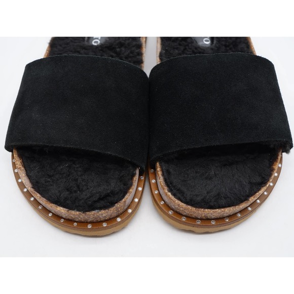 Vince Camuto Sandals Womens 6 Kanadial Black Suede Faux Fur Lined Slides Studded - Picture 7 of 11